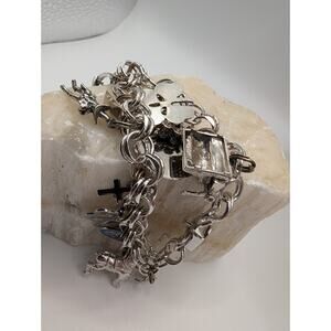VTG Silver Charm Bracelet 7.5 inch Travel Animal Leo Charms 925 45 g. USA made
